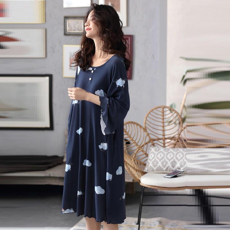 Váy ngủ, đầm ngủ thun cotton mềm mịn co giãn dáng lỡ tay buông họa tiết