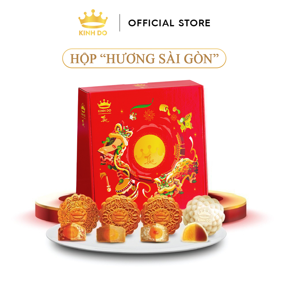 Tặng lồng đèn giấy - Hộp 4 bánh trung thu Kinh Đô &quot;Hương Sài Gòn&quot; (3 bánh x 150g + 1 bánh x 180g)
