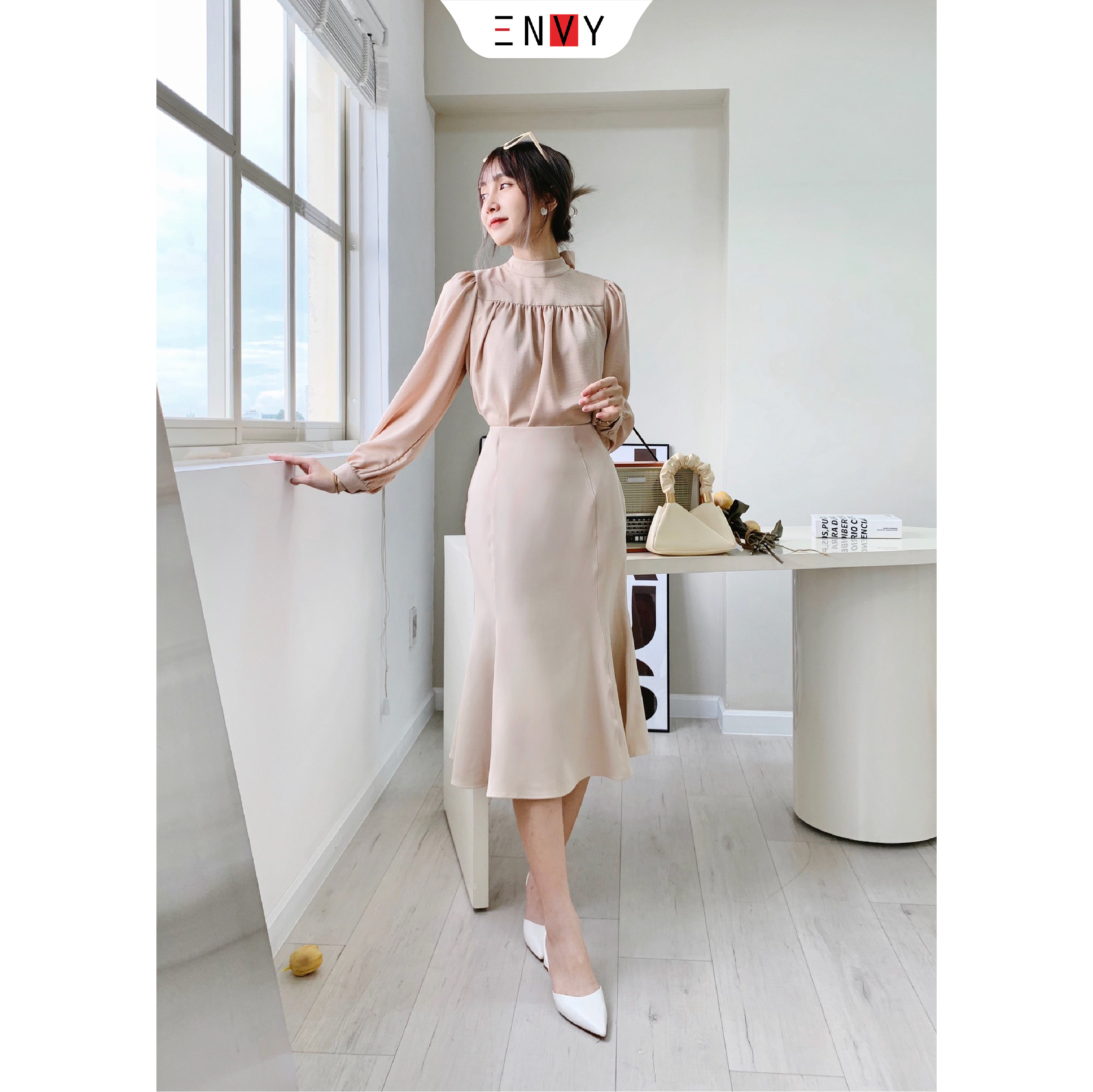 Áo kiểu sơ mi nữ tiểu thư cột nơ sau ENVY A266 thanh lịch