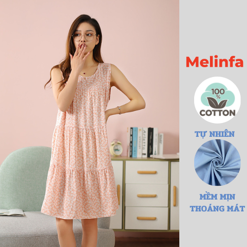 Váy ngủ ba lỗ, đầm ngủ mặc nhà freesize xếp tầng trẻ trung vải lanh lụa cotton tự nhiên thoáng mát nhiều màu mã VAV0265