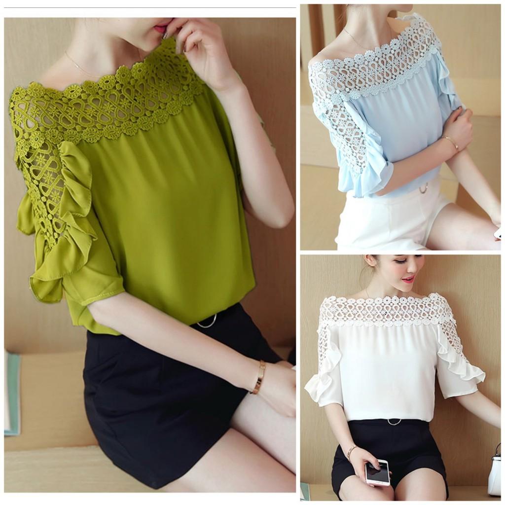 Áo kiểu trễ vai tay bèo BY6262