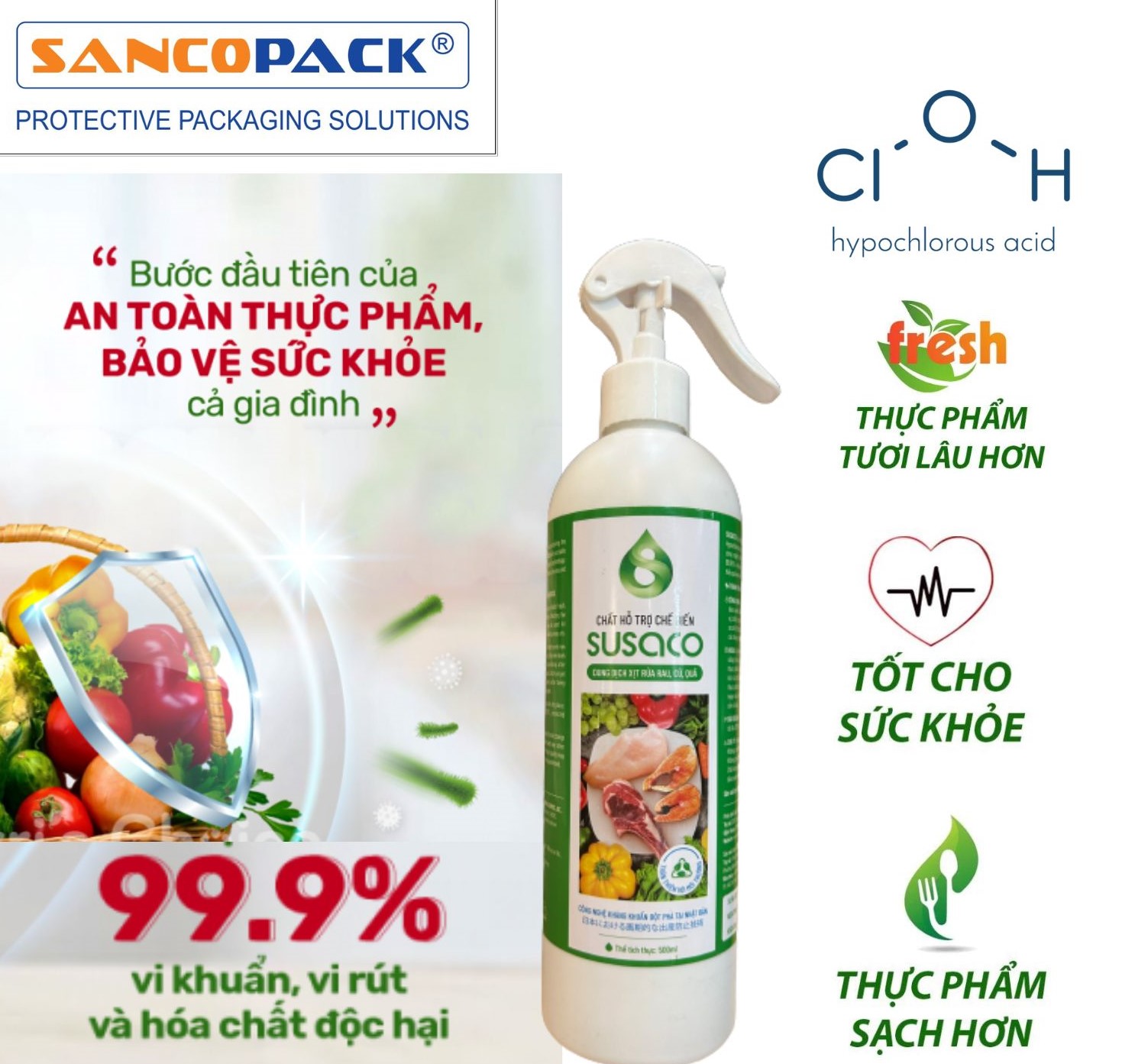 Nước Sinh Học Xịt Khử Trùng Thực Phẩm Rau Quả Trái Cây SUSACO 500ml