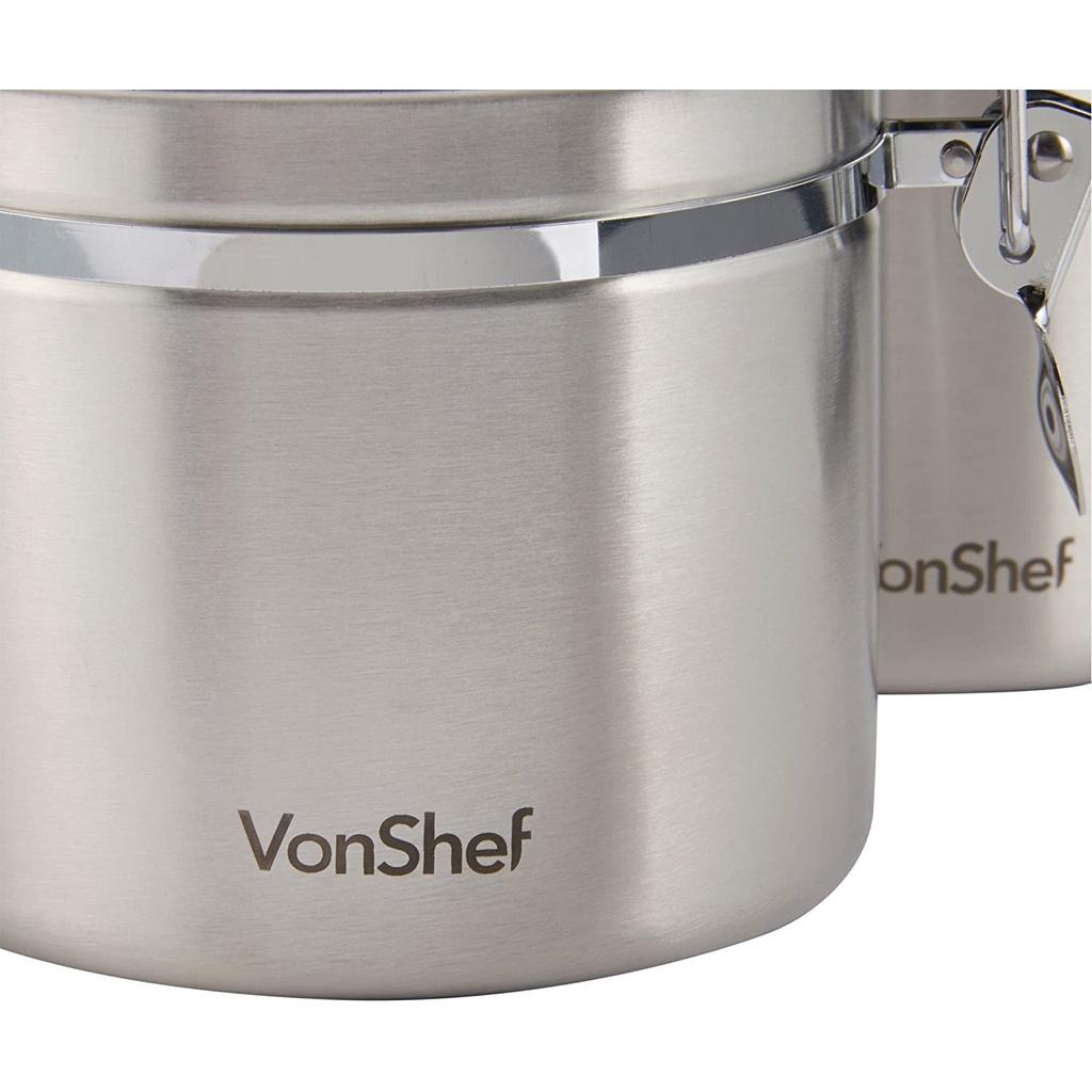 Set 4 Hộp Đựng Đồ Khô Vonshef, Chất Liệu Inox, Khóa Nắp Kín, Hộp Đựng Đồ Khô, Đựng Thực Phẩm, Nhập Đức