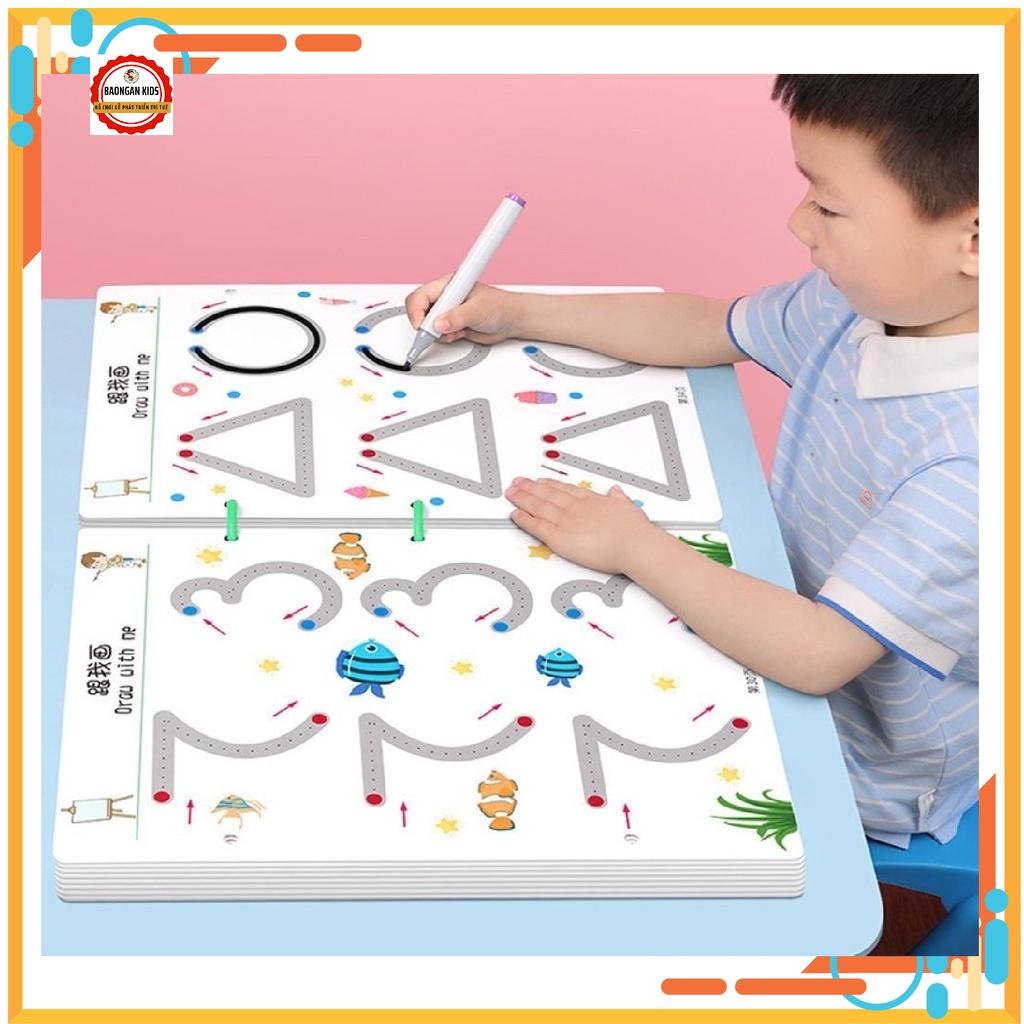 Đồ chơi Montessori giáo dục sớm tập viết tập tô nối điểm nối số luyện cầm bút có thể xoá được