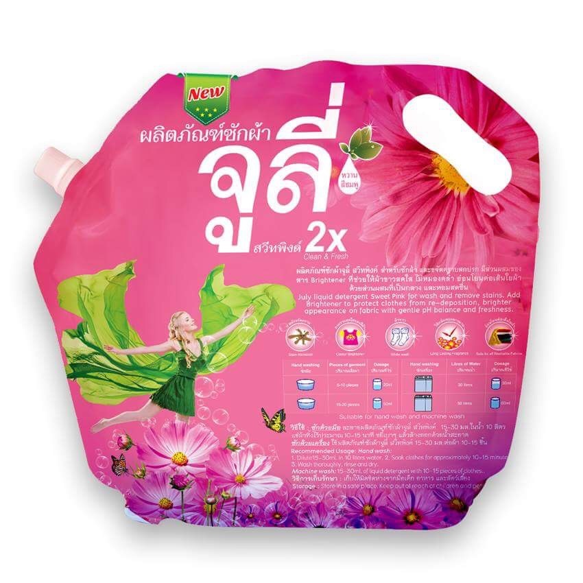 Combo Nước rửa chén bát diệt khuẩn, không mùi Juleen 3500ml + Nước giặt xả July 2X Sweet Pink 1800ml hàng nhập khẩu Thái Lan