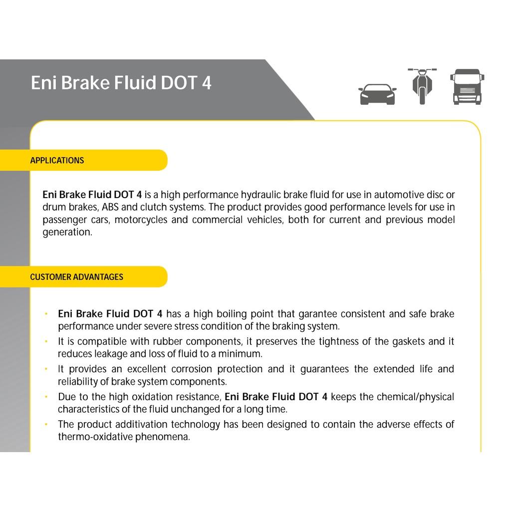 (HCM) Dầu thắng eni Brake Fluid DOT 4 250ml (Hàng nhập Ý)