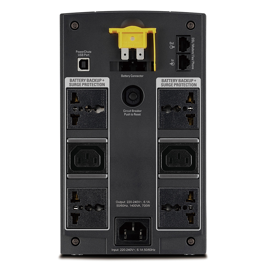 Bộ lưu điện: APC Back-UPS 1400VA, 230V, AVR, Universal and IEC Sockets - BX1400U-MS - Hàng Chính Hãng