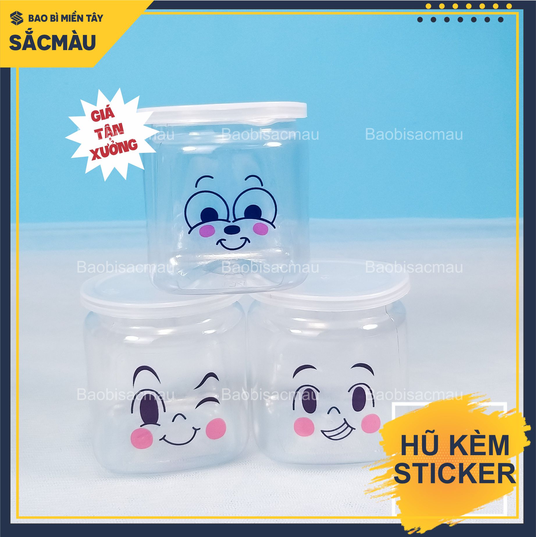 50 HŨ ĐỰNG SỮA CHUA PET 120ML KÈM STICKER DỄ THƯƠNG