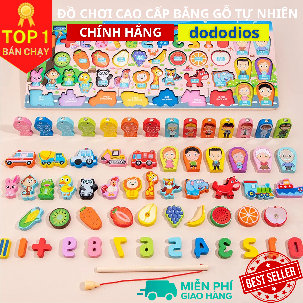Đồ Chơi Bảng Chữ Cái Thông Minh Hãng DoDoDios – Bộ Trò Chơi Câu Cá, Ghép Số Học, Hình Ảnh