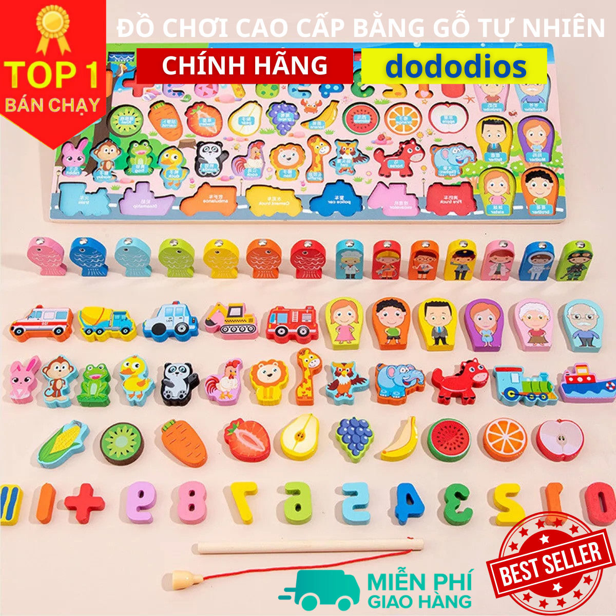 [Loại 8in1 - 87 Chi Tiết] Đồ Chơi Bảng Chữ Cái Thông Minh Hãng DoDoDios – Bộ Trò Chơi Câu Cá, Ghép Số Học, Hình Ảnh