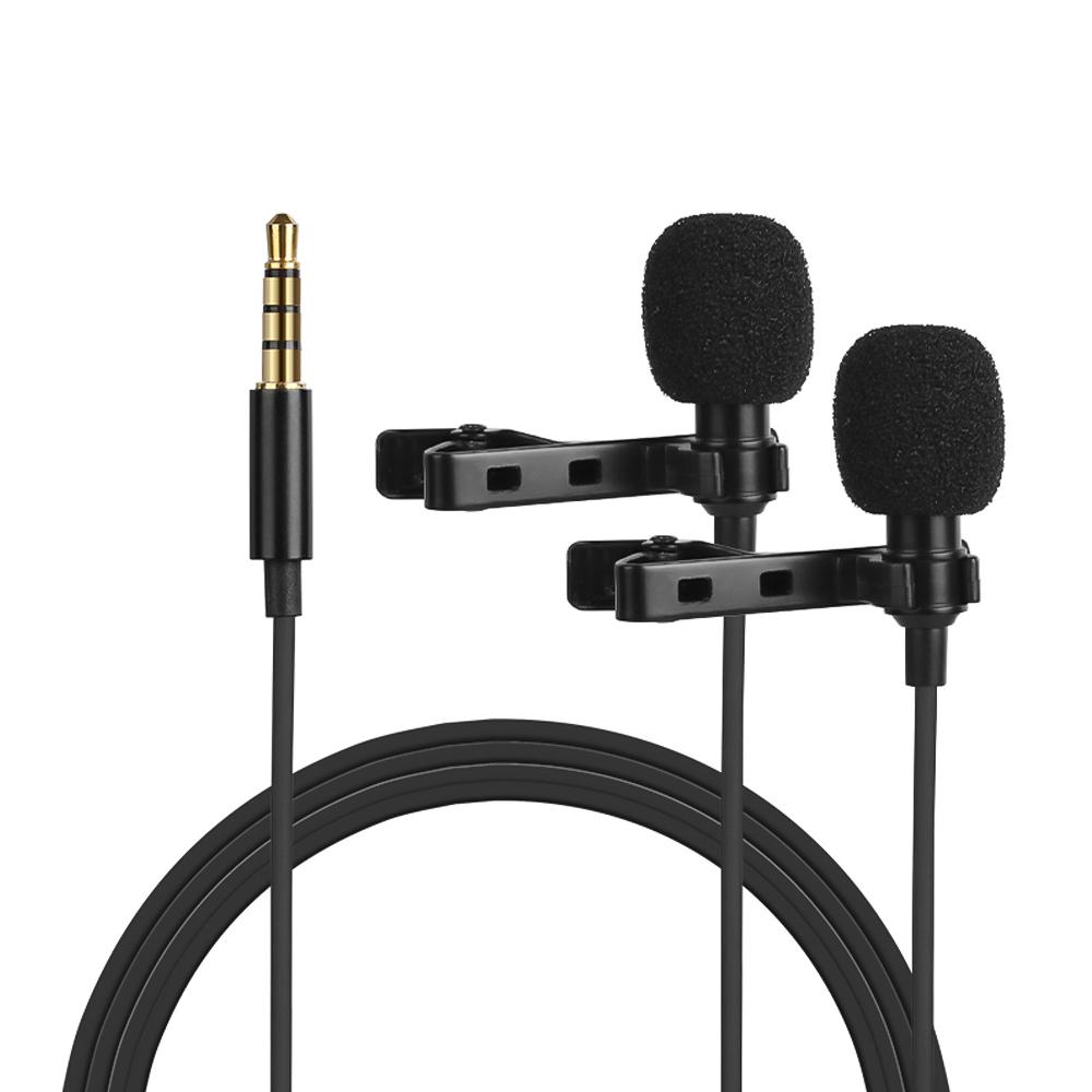 Omni-directional Electret Condenser Lavalier Microphone Dual Head with 3.5mm TRRS 4m Cable