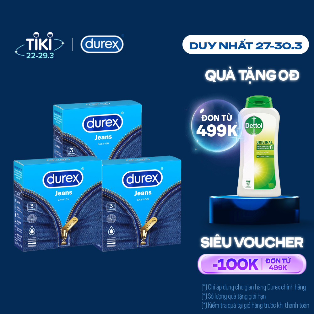 Bộ 3 Bao Cao Su Durex Jeans - Hộp 3 chiếc