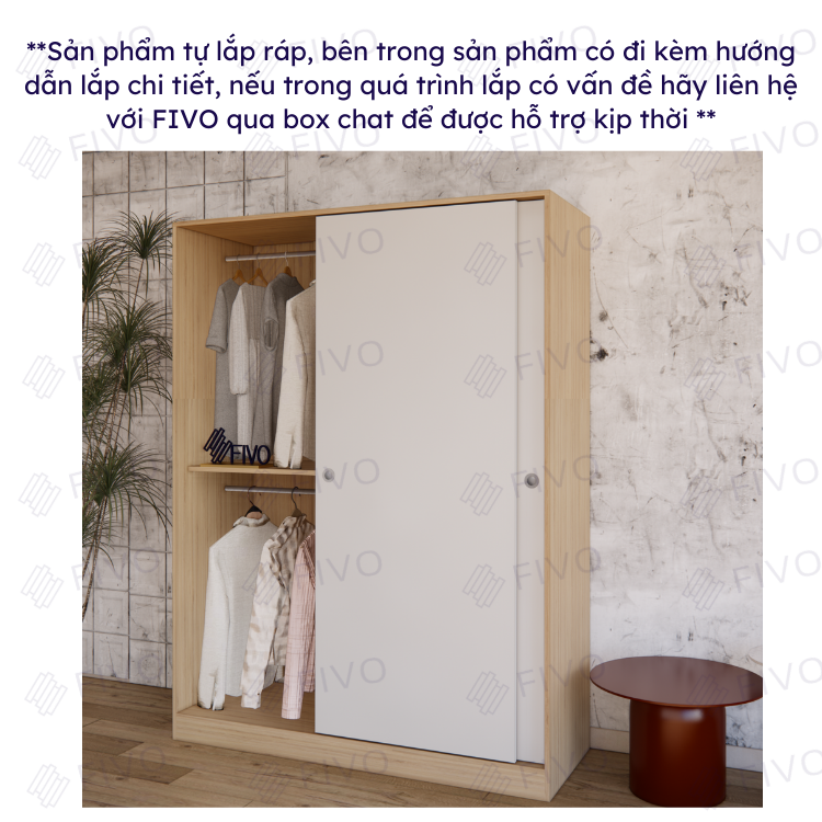 Tủ Đựng Quần Áo Cửa Lùa FIVO Cửa Kéo Thẩm Mĩ Tiện Dụng, Thiết Kế Hiện Đại Dễ Dàng Lắp Ráp Phù hợp Với Mọi Không Gian