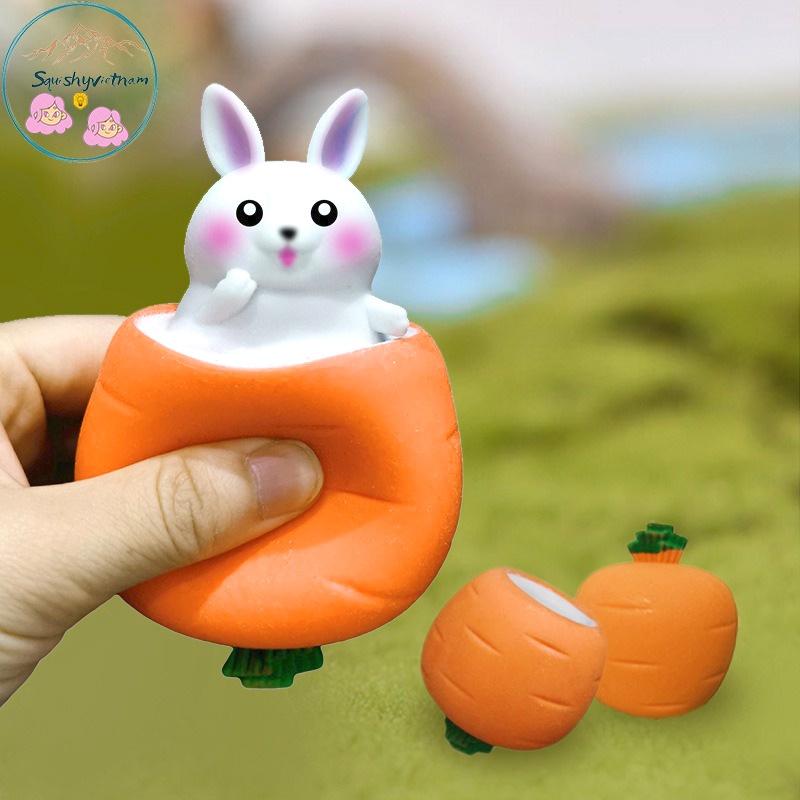 Squishy Mochi hình THỎ TRỐN TRONG CÀ RỐT mềm dễ thương chân thực giảm stress co dãn đàn hồi ngộ nghĩnh bóp bóp