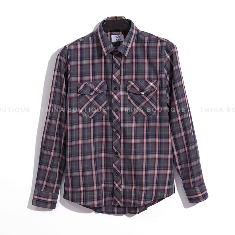 Áo sơ mi nam kẻ caro TMINA somi vải cotton co giãn dài tay phối túi hôp năng động - SMD68