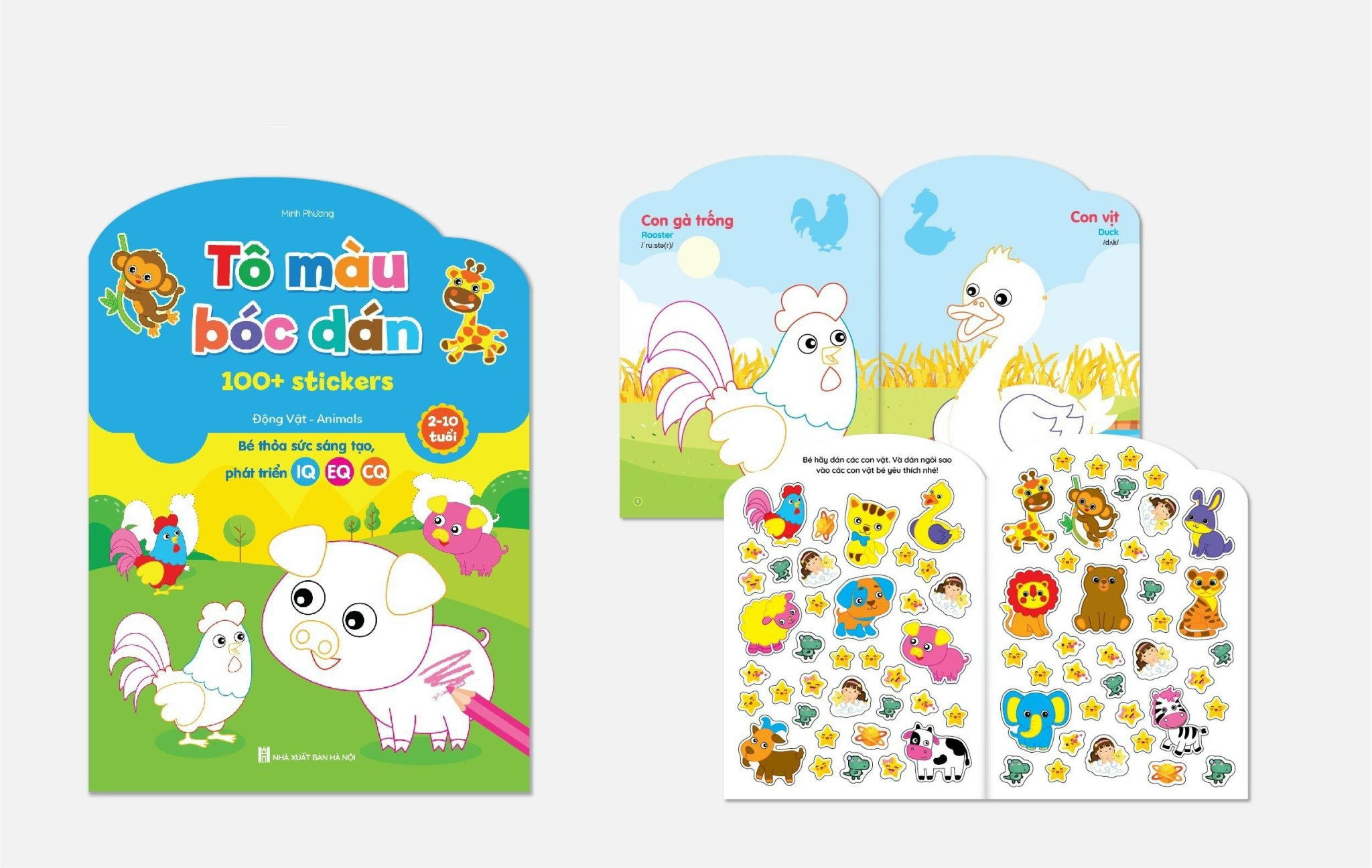 (Bản mới nhất) Bộ 6 cuốn Tô màu bóc dán 100+ stickers (song ngữ Anh – Việt) - Cho bé thỏa sức sáng tạo, phát triển IQ - EQ - CQ