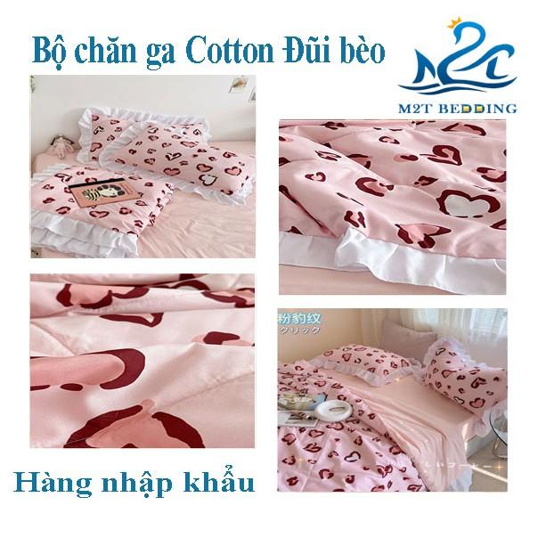 Bộ chăn ga gối Cotton Đũi Bèo M2T bedding chăn ga Hàn Quốc miễn phí bo chun drap ga giường