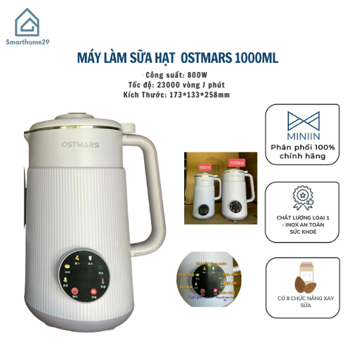 Máy Làm Sữa Hạt, Máy Nấu Sữa Hạt OSTMARS Hàng Chính Hãng MINIIN 1000ml - 8 Chức Năng Xay Nấu Tiện Lợi