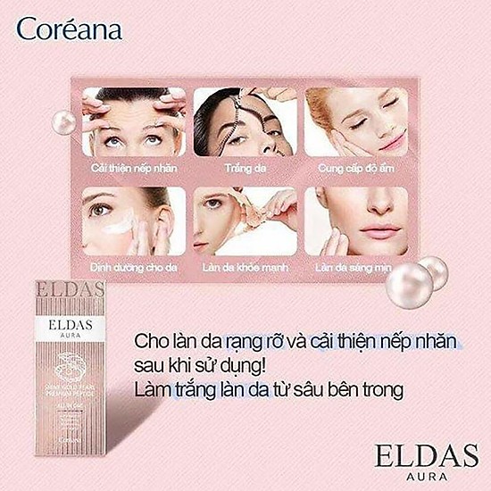 Tinh Chất Tế Bào Gốc Dưỡng Trắng Da Eldas Aura Shine Gold Pearl Premium Peptide All In One 100ml Tặng 01 Chai Tinh Dầu Thiên Nhiên Nomad 10ml