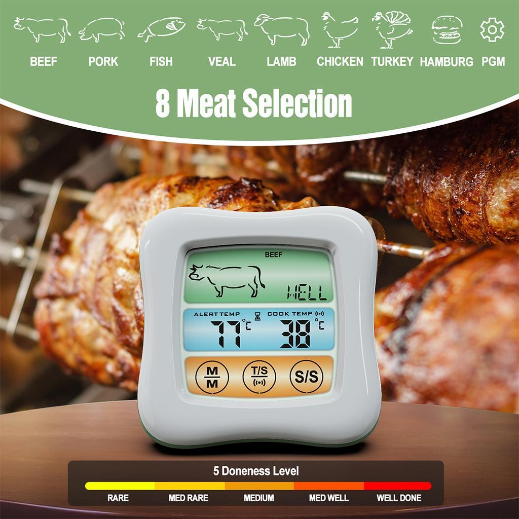 Digital Meat Thermometer Instant Read Timer Function Stainless Steel Probe