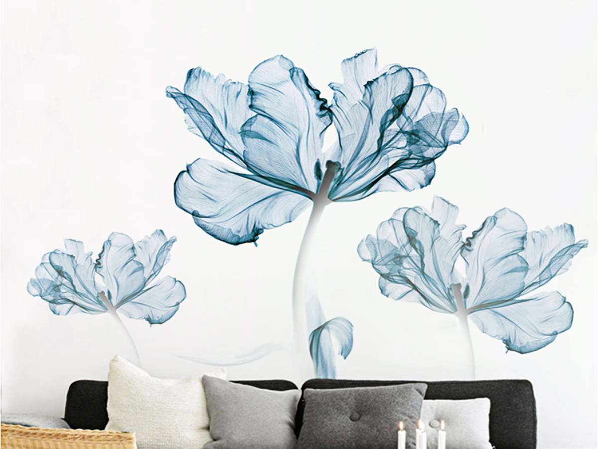 Decal dán tường hoa giấy xanh 2 mảnh