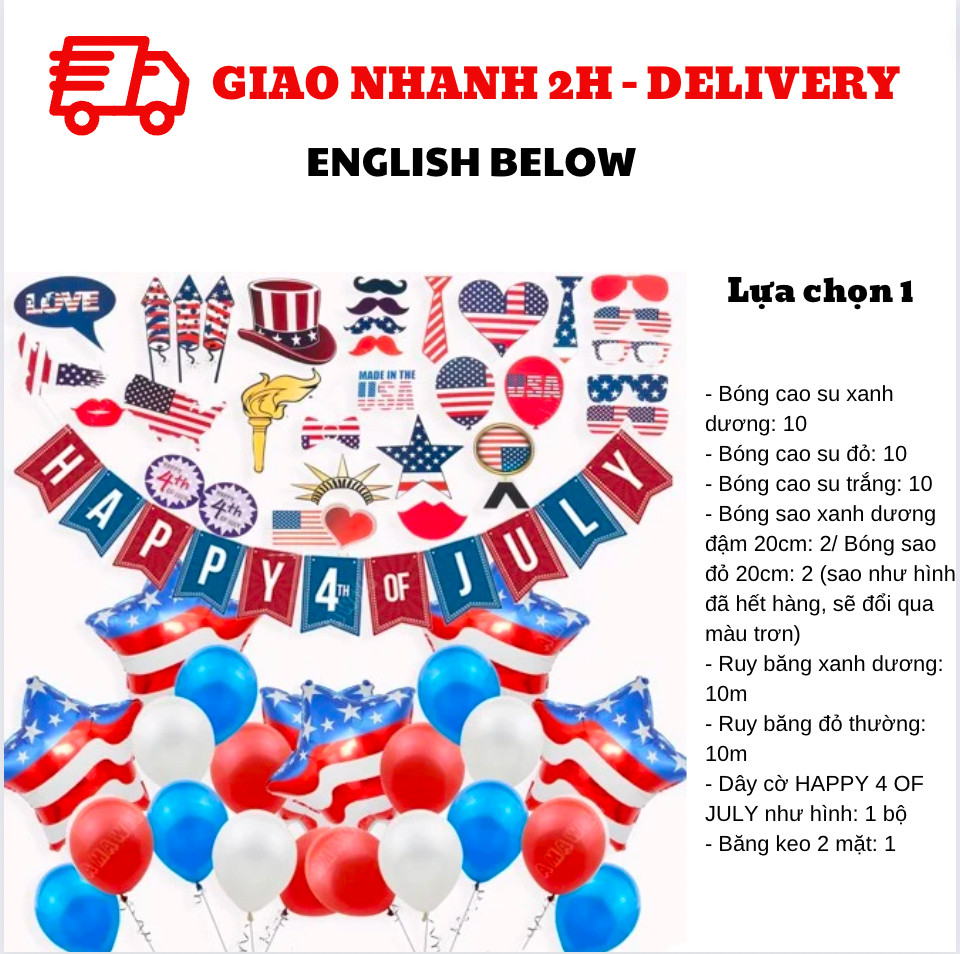 Bộ combo trang trí ngày Quốc Khánh Mỹ - 4 of July set qkm24