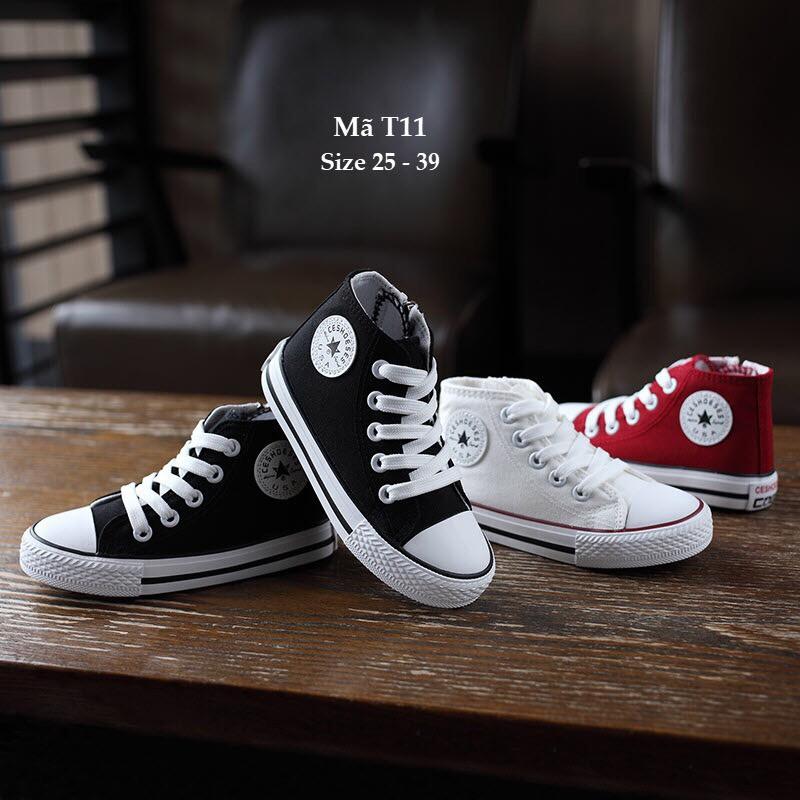 GIÀY THỂ THAO DÁNG CONVERSE CHO BÉ TRAI VÀ BÉ GÁI T11 ĐEN Kèm ảnh thực tế