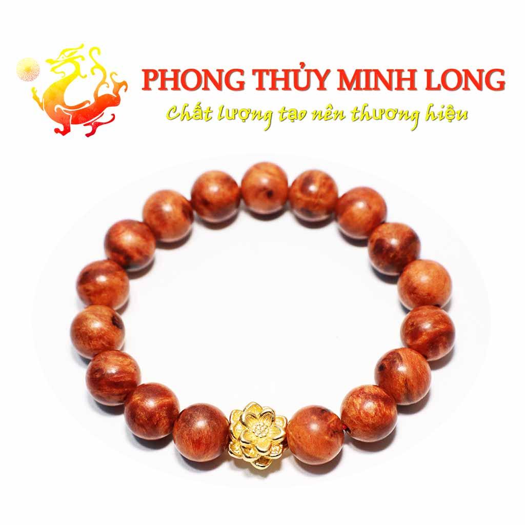 Vòng tay gỗ Nu Huyết Long mix Bông Sen Vàng