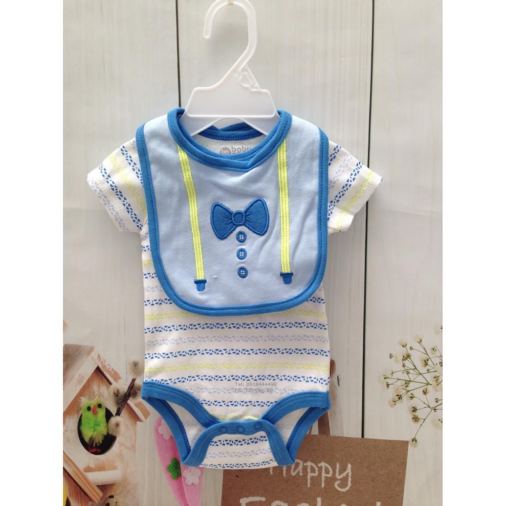 Set body kèm yếm cho bé trai bé gái 0-6 tháng chất cotton đẹp co giãn