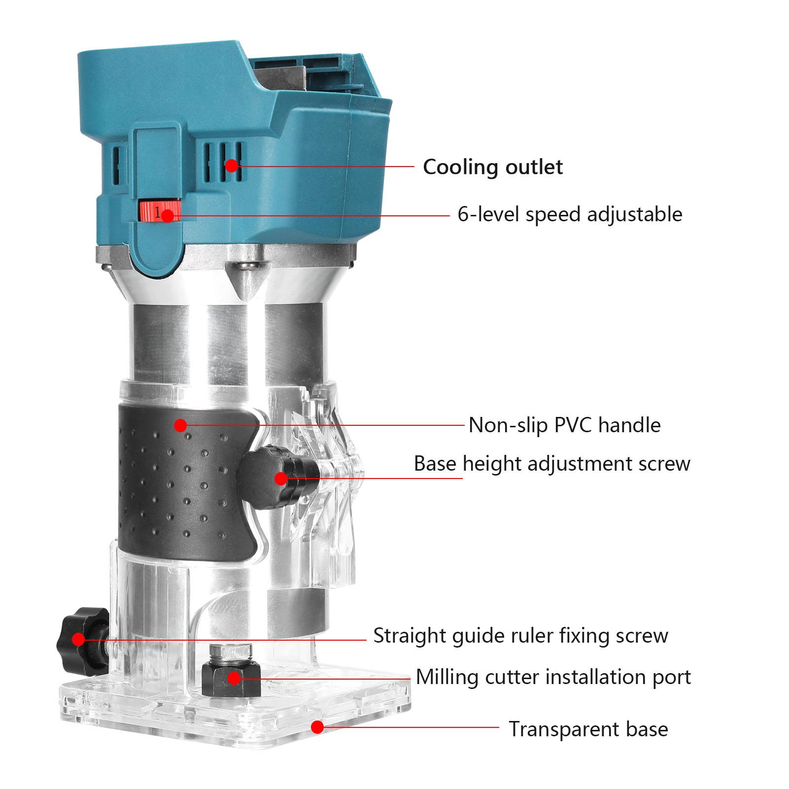 21V Tông Đơ Điện Không Dây 6 Bánh Răng Tốc Độ Có Thể Điều Chỉnh Xay Gỗ Cắt Tỉa Khắc Khe Gỗ Router Dụng Cụ Điện