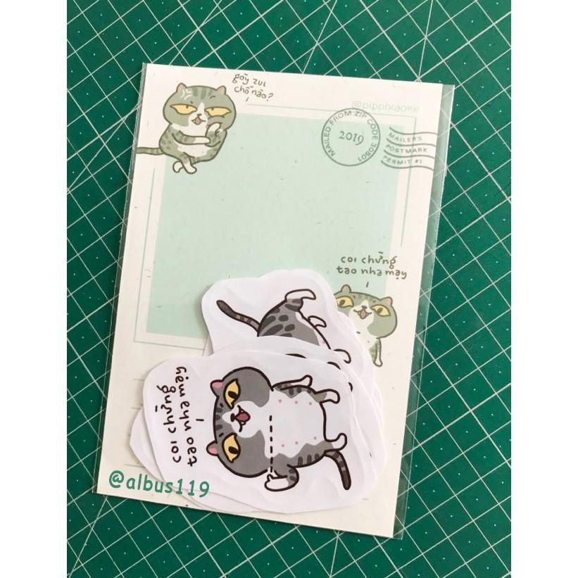 Bộ 6 miếng sticker decal dán Mèo Pippi l Hình dán Mèo Pippi l Zip A1