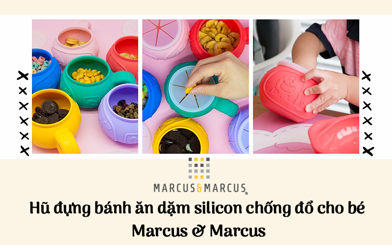 Hũ đựng bánh ăn dặm silicon chống đổ cho bé Marcus &amp; Marcus, từ 12 tháng