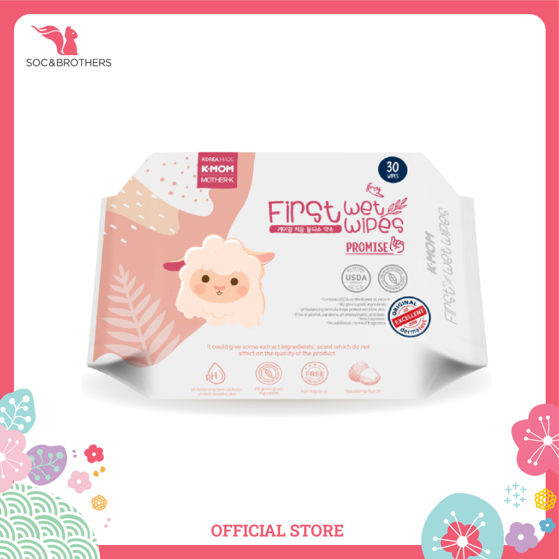 Khăn ướt cho bé cao cấp K- Mom dạng túi 30 tờ