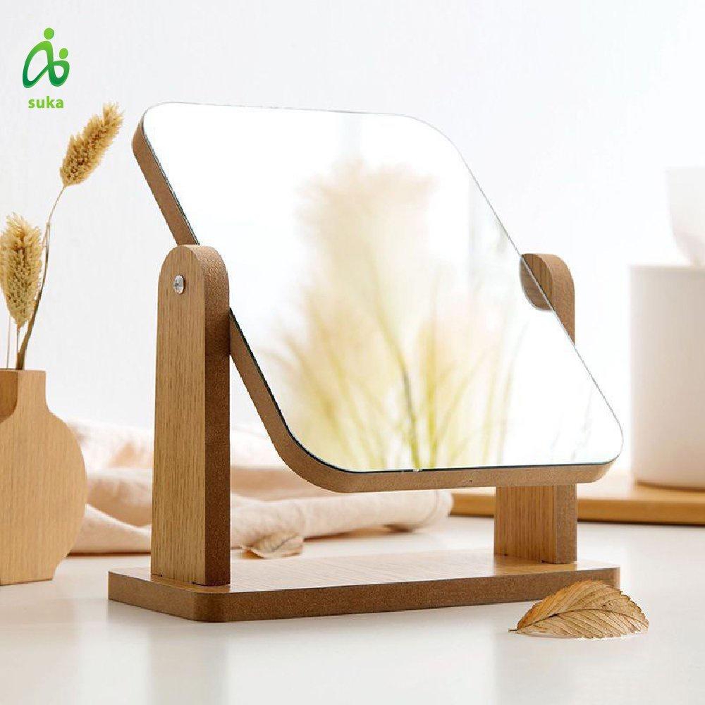 Gương trang điểm-Gương gỗ để bàn trang điểm đế xoay 360 độ size to 22x24cm SK