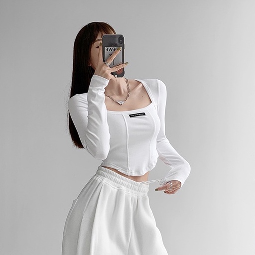 Áo Thun Nữ Dài Tay Cổ Vuông, Áo Croptop Co Dãn 4 Chiều mặc 4 mùa