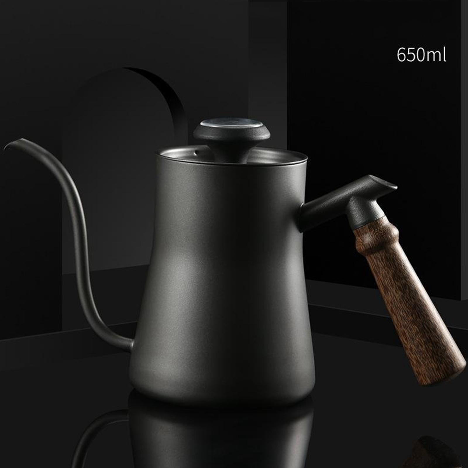 650ml Stainless Steel Gooseneck Kettle with Thermometer, Drip Over Coffee Kettle, Anti-scalding Wooden Handle and Lid , for Coffee Tee Service