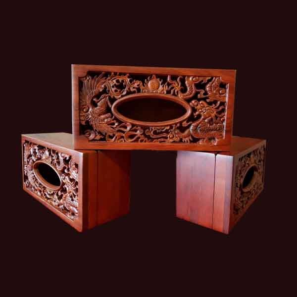 Hộp đựng giấy gỗ hương chạm khắc Long Phụng tặng ống tăm khảm chai -Sản phẩm làm kỹ - Hộp Giấy , Hộp đựng khăn giấy , Hộp Trạm Khắc - Khăn giấy hình chữ nhật cao cấp Việt Nam , Xuất Nhật