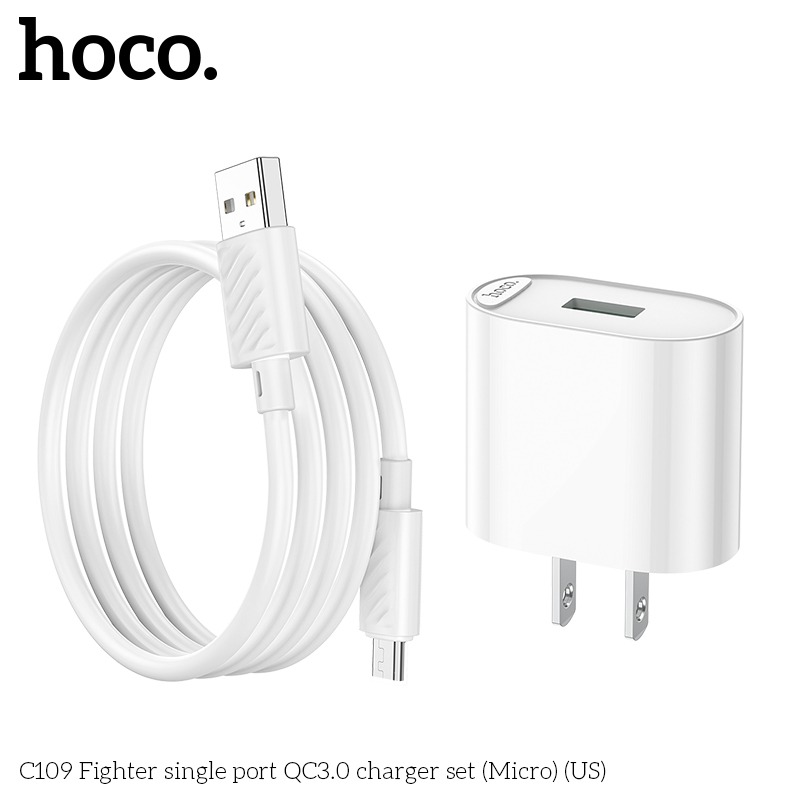 Bộ sạc nhanh 18W Hoco C12Q/C109 TypeC/MicroUsb hỗ trợ QC3.0 sạc nhanh 0-50% Pin Trong 30p dây sạc dài 1m - Hàng chính hãng