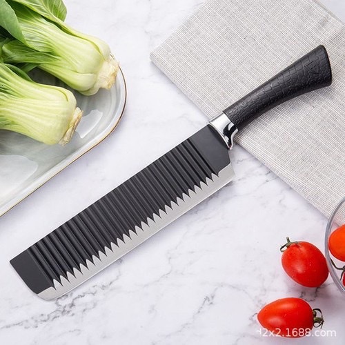 Dao bếp Nhật thiết kế gợn sóng giảm tiếp xúc với thực phẩm , chống dính ,không rỉ , sắc bén cán dao bọc cao su êm ái chống trơn trượt khi cầm