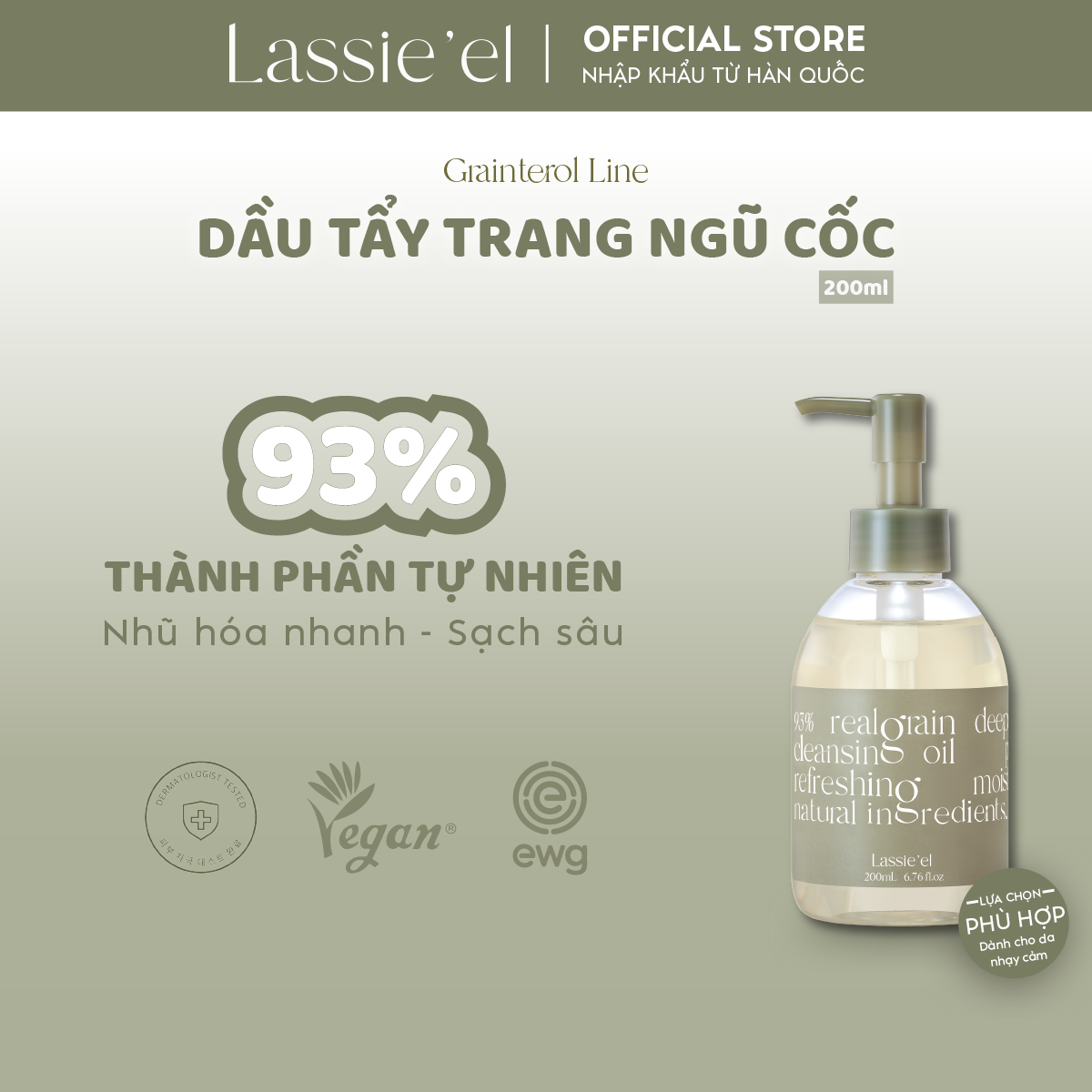 Dầu tẩy trang Lassie'el chiết xuất từ thiên nhiên làm sạch sâu lành tính dưỡng ẩm 200ml Hàn Quốc