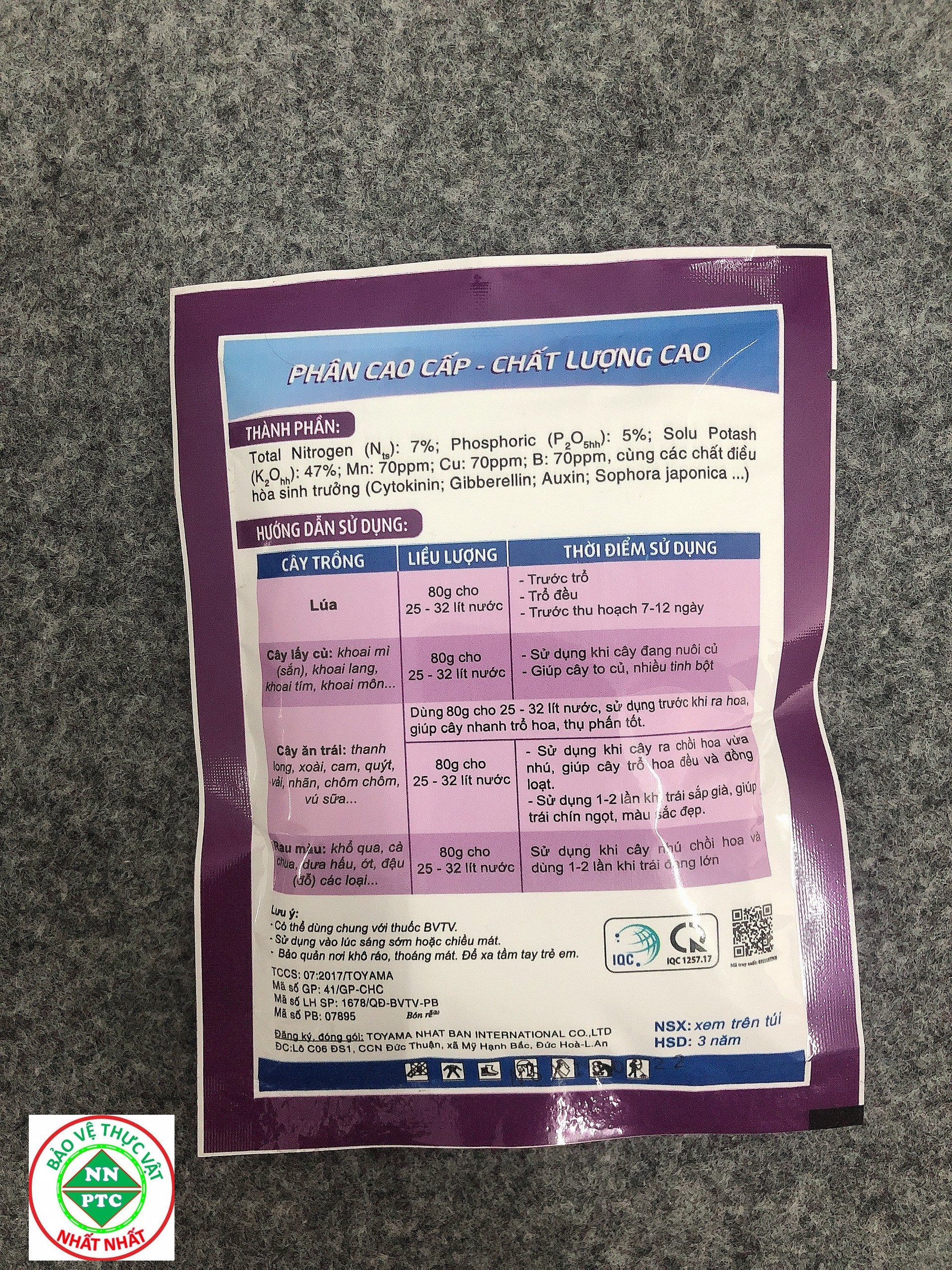Phân NPK Bổ Sung Vi Lượng 7-5-47+TE KALI TÍM