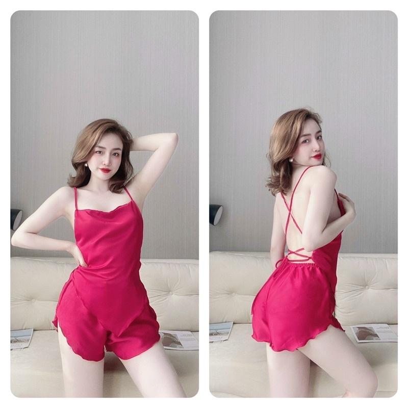 Đồ Ngủ Yếm Lụa Satin Nữ, kiểu dáng gợi cảm, thoải mái, chất lụa mềm mại, Freesize &lt; 58kg, tuỳ chiều cao