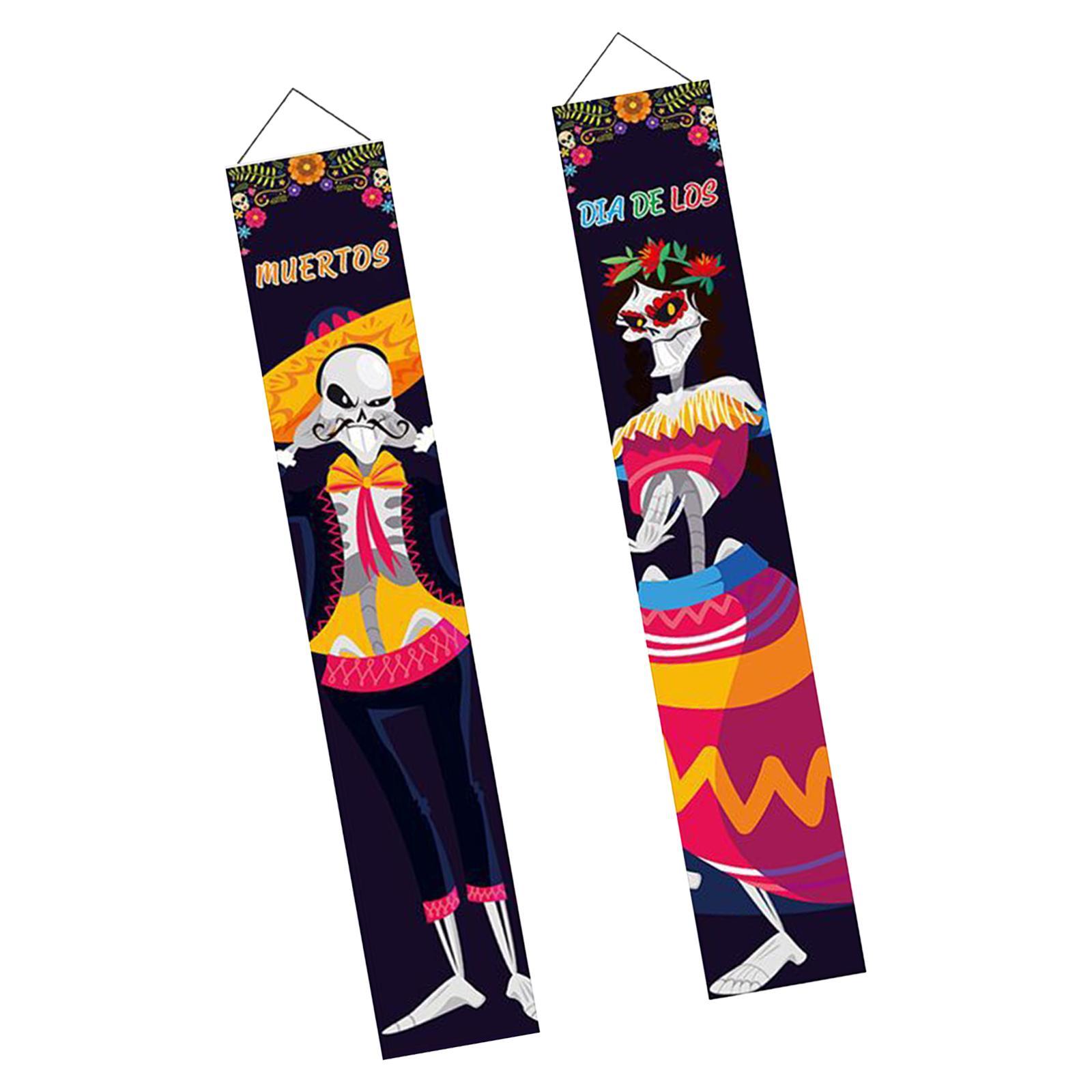 Halloween Banners Mexican Day of The Dead Flag Halloween Welcome Signs Hanging Sign Halloween Party Decoration for Backyard Porch Front Door