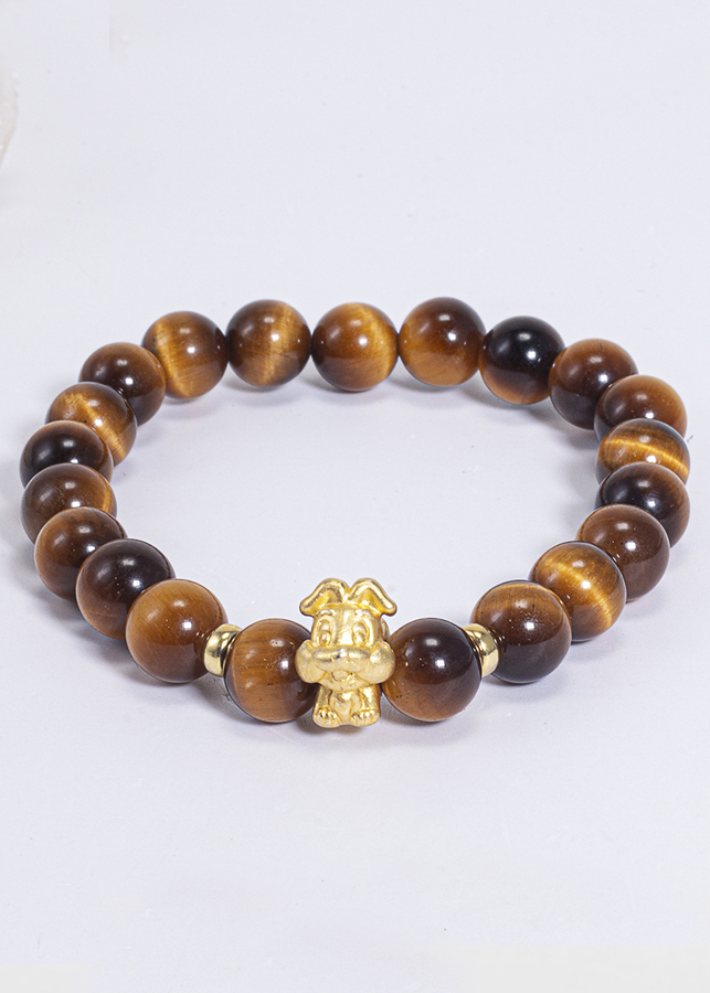 Vòng Tay Phong Thủy Đá Mắt Hổ Vàng Nâu Phối Charm Tuổi Mão Bạc Mạ Vàng 24K Mệnh Thổ, Kim Ngọc Quý Gemstones