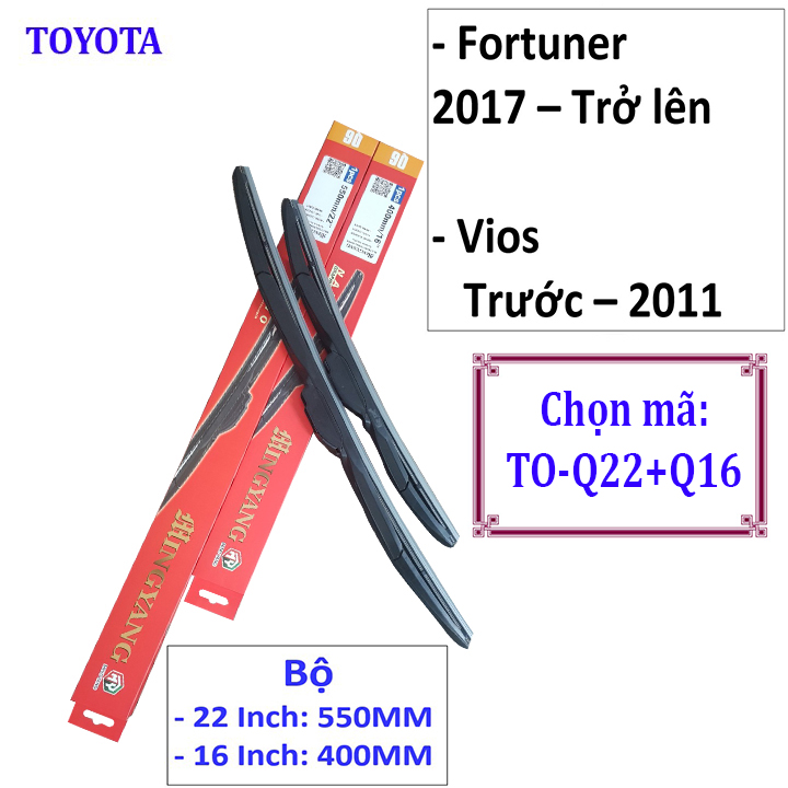 Bộ 2 thanh gạt nước mưa ô tô đa năng Nano cao cấp dành cho hãng xe Toyota: Camry-Altis-Yaris-Fortuner-Vios-Hilux-Innova-Land Cruiser-Avalon-Previa