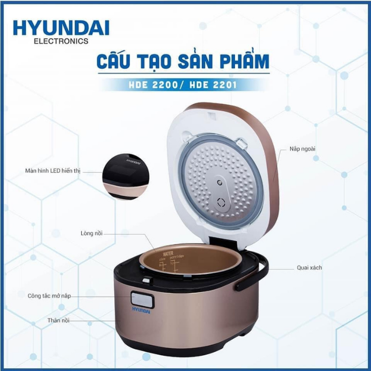 Nồi Cơm Điện Cao Tần Điện Tử Quai Xách HYUNDAI 2201G Dung Tích