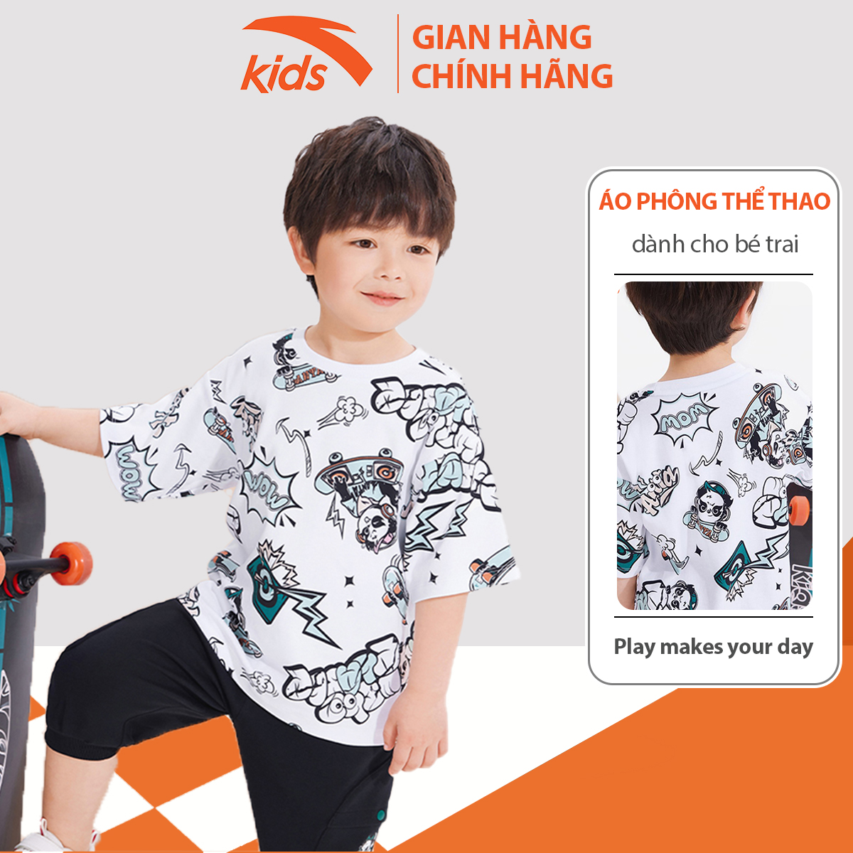  Áo phông thể thao bé trai Anta Kids vải cotton, thoáng khí W352329140