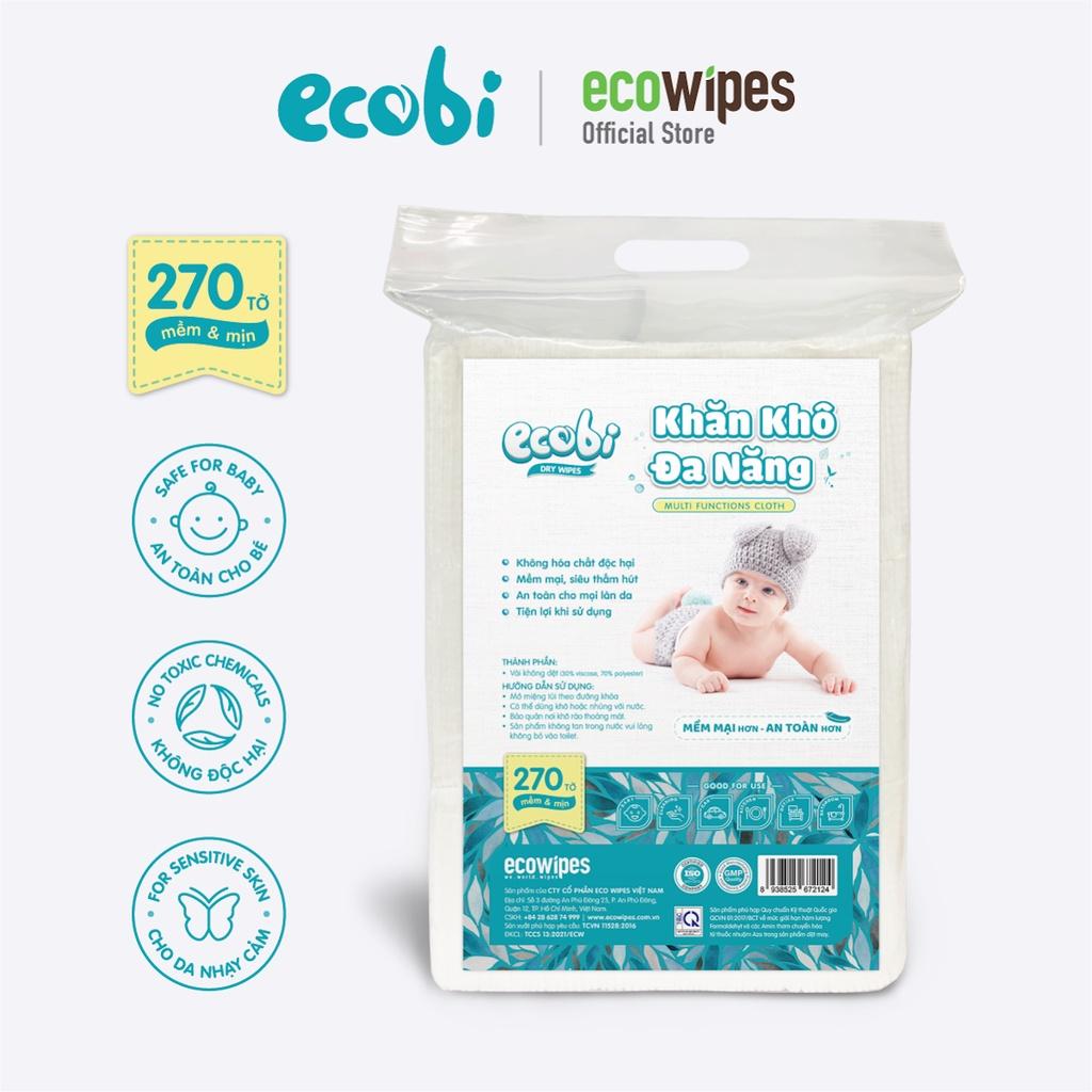 Thùng 32 túi khăn khô đa năng cho bé Ecobi túi 270 tờ dùng thay khăn sữa an toàn cho trẻ sơ sinh