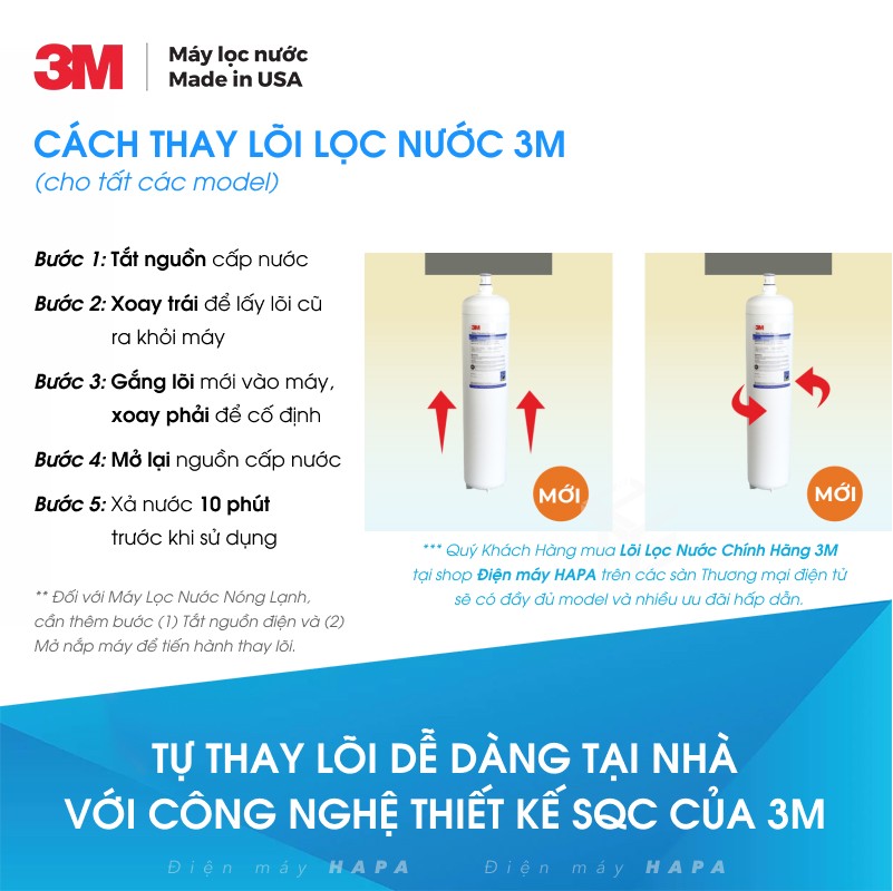 Máy Lọc Nước 3M RO301 Công Nghệ R.O Tinh Khiết 3 Lõi Cao Cấp Không Dùng Điện Nhập Khẩu Mỹ - Hàng Chính Hãng 3M