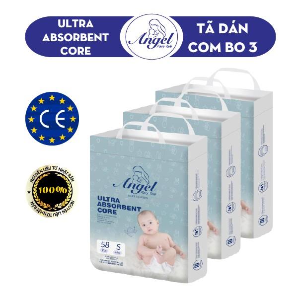 COMBO 3 Tã Dán ANGEL Ultra Absorbent Core Size NB62- S58-M54-L50-XL46